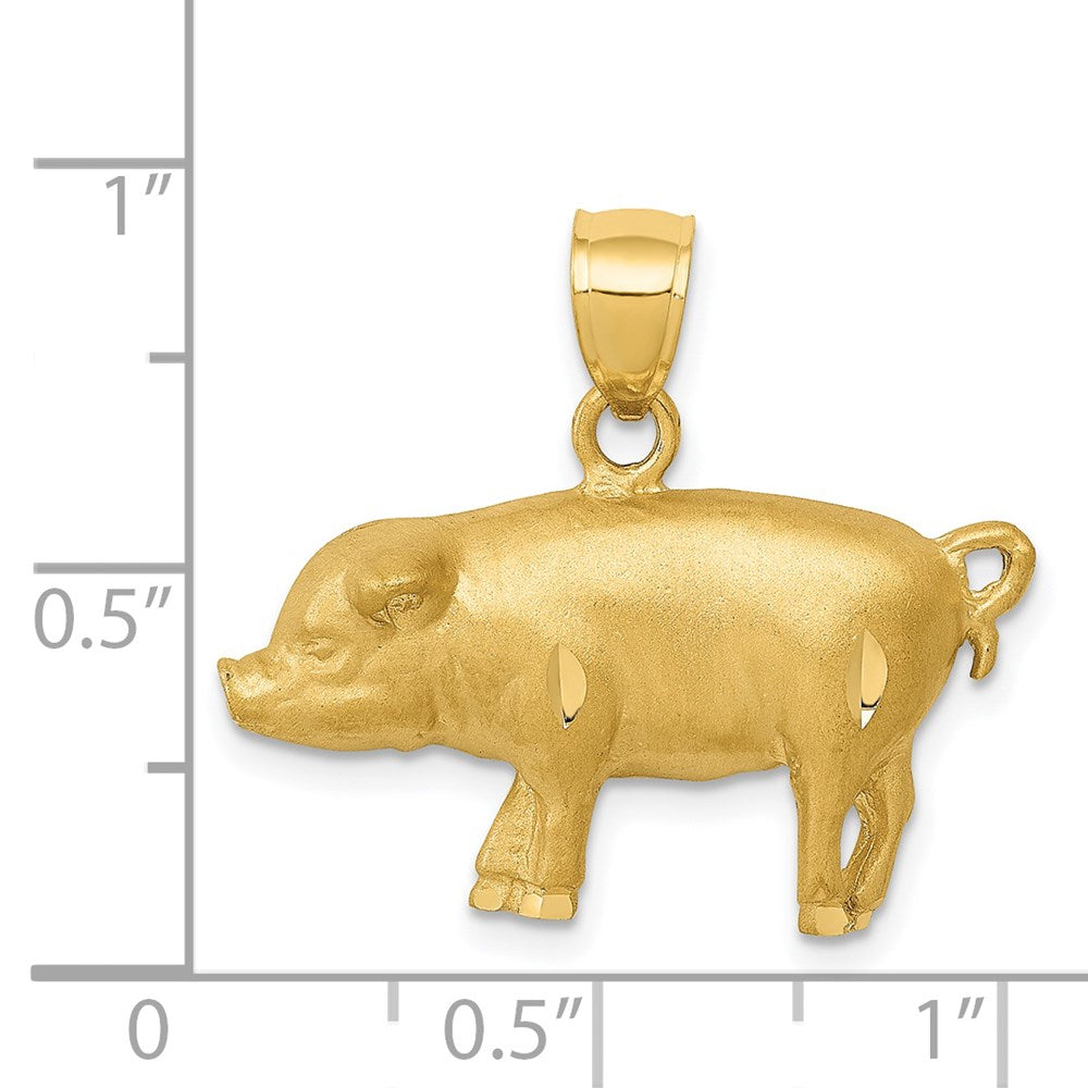 14k Yellow Gold 24.5 mm Diamond-cut Pig Pendant (2.8 grams)