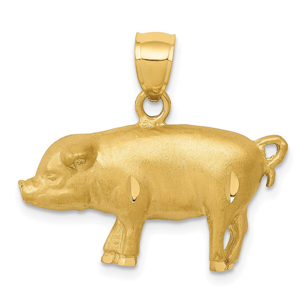 14k Yellow Gold 24.5 mm Diamond-cut Pig Pendant (2.8 grams)