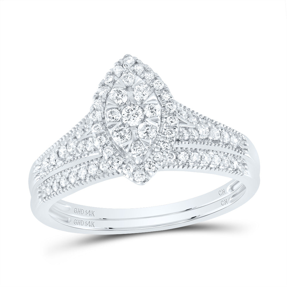 3/8Ctw-Nat Dia Cn Marquise Single Halo Bridal Set (3.79 grams)