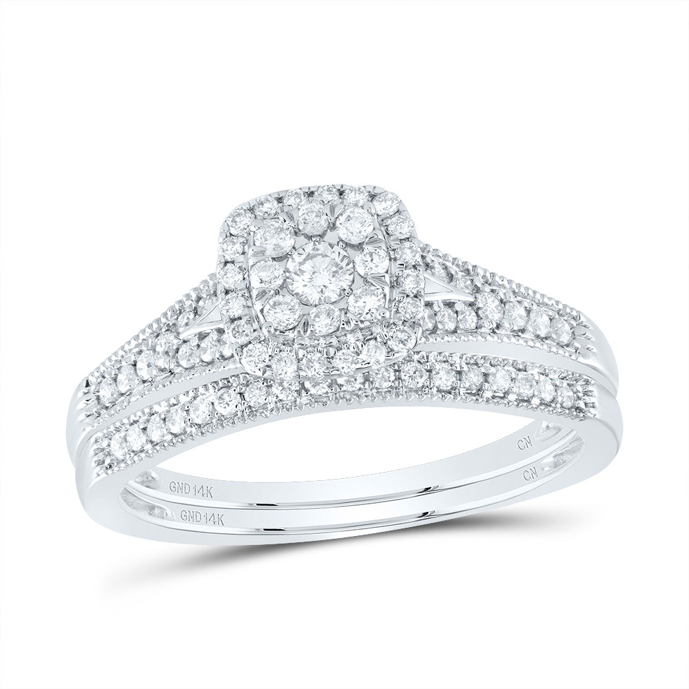 3/8Ctw-Nat Dia Cn Cushion Single Halo Bridal Set (3.29 grams)