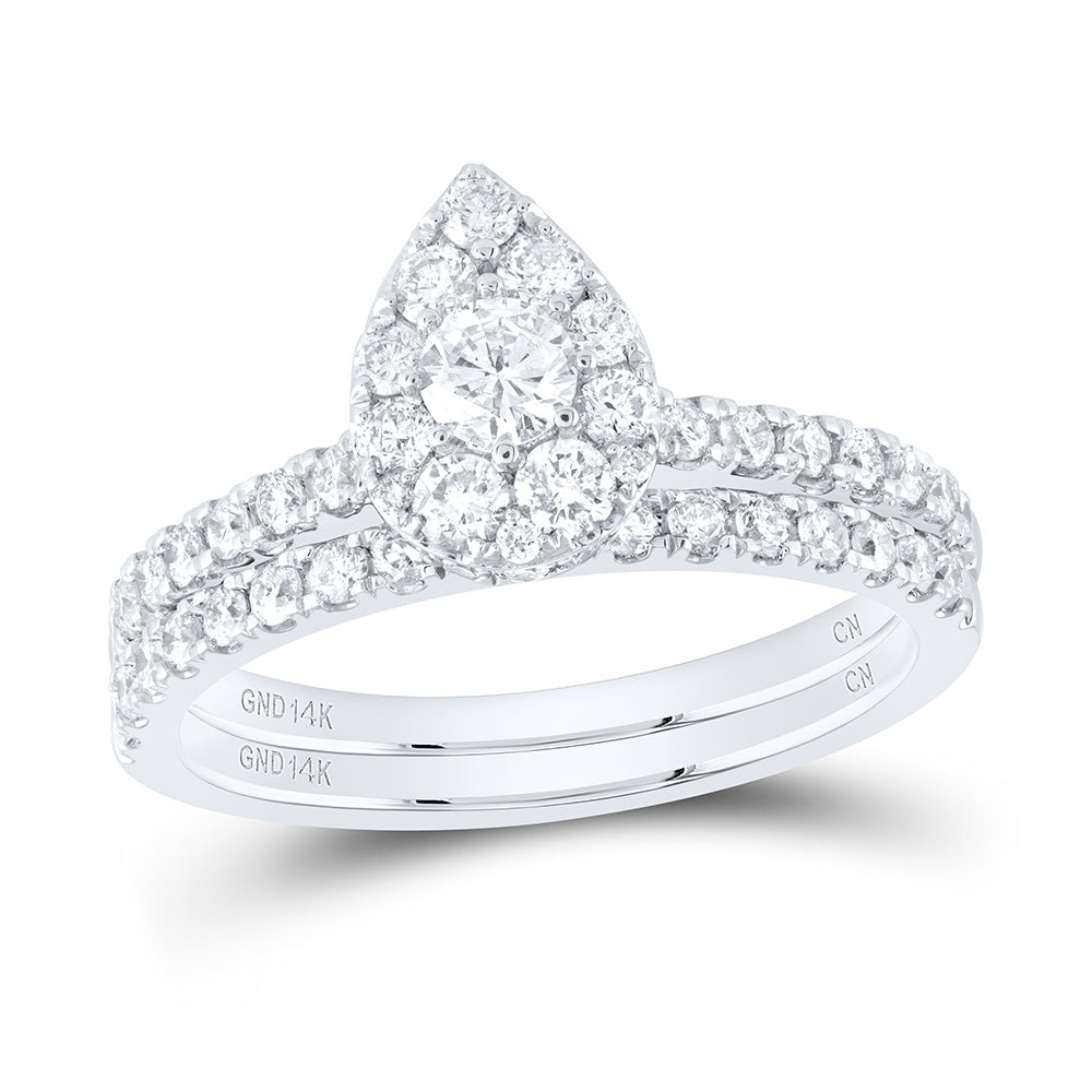 1Ctw-Nat Dia Cn Pear Single Halo Bridal Set (4.39 grams)