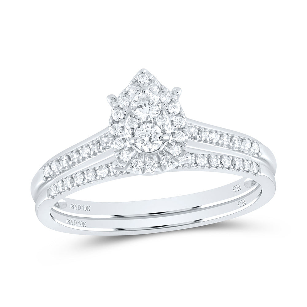 1/3Ctw-Nat Dia Cn Pear Single Halo Bridal Set (2.81 grams)