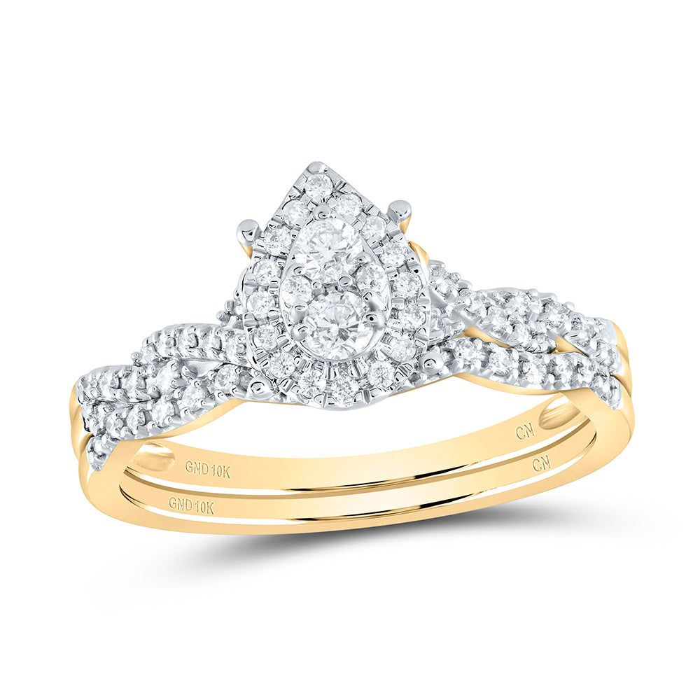 1/3Ctw-Nat Dia Cn Pear Single Halo Bridal Set (3.23 grams)