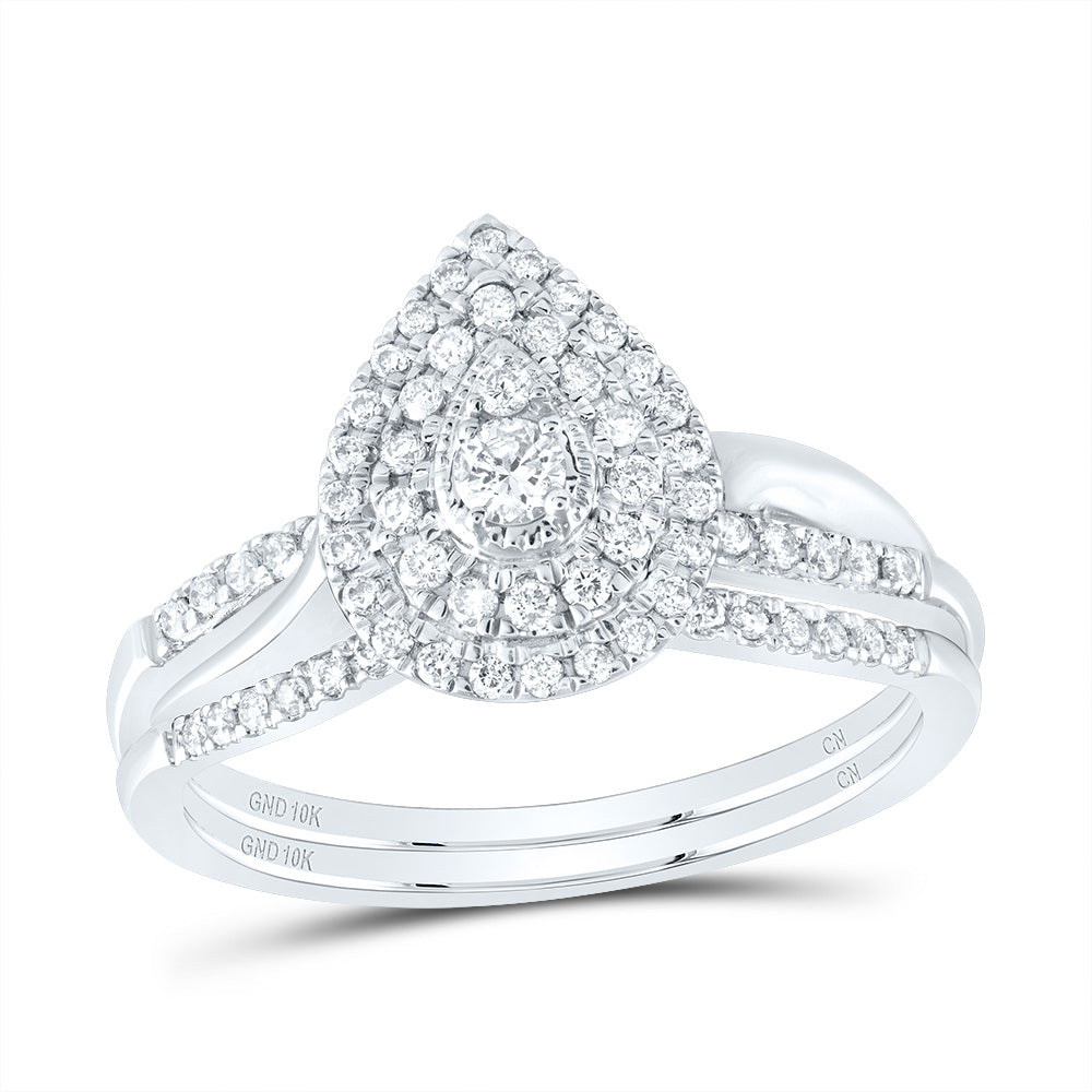 3/8Ctw-Nat Dia Cn Pear Double Halo Bridal Set (3.29 grams)