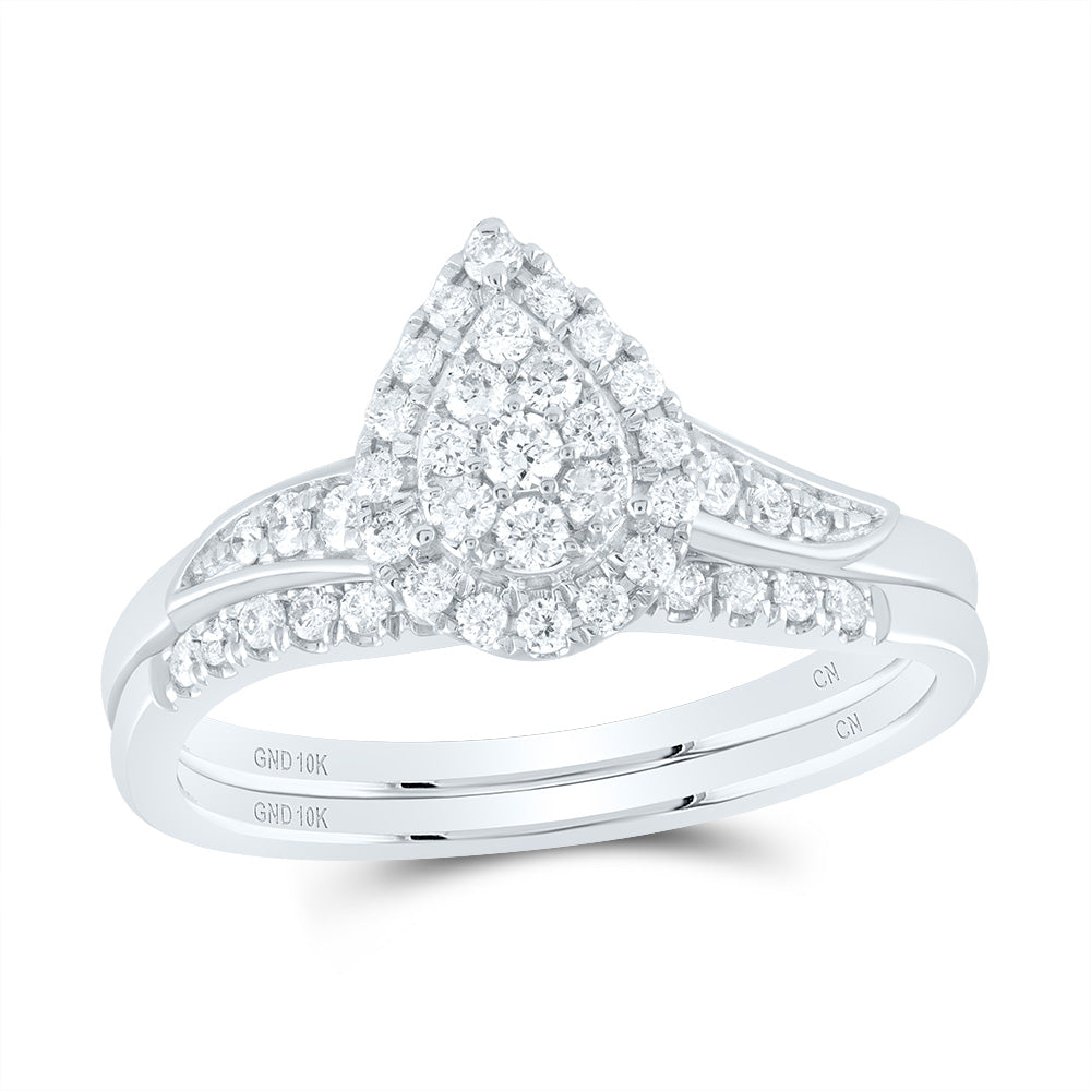 3/8Ctw-Nat Dia Cn Pear Single Halo Bridal Set (3.21 grams)