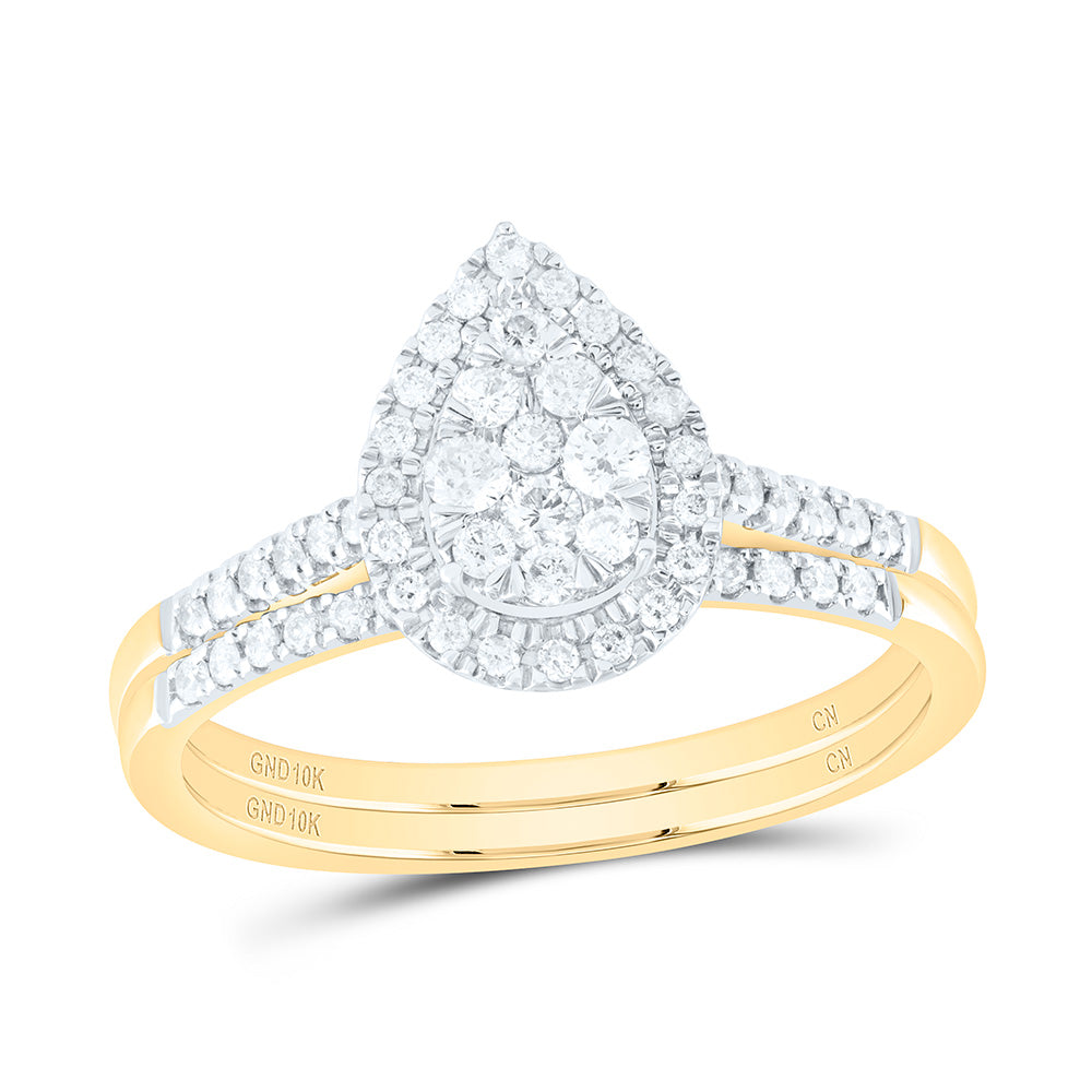 3/8Ctw-Nat Dia Cn Pear Single Halo Bridal Set (3.01 grams)