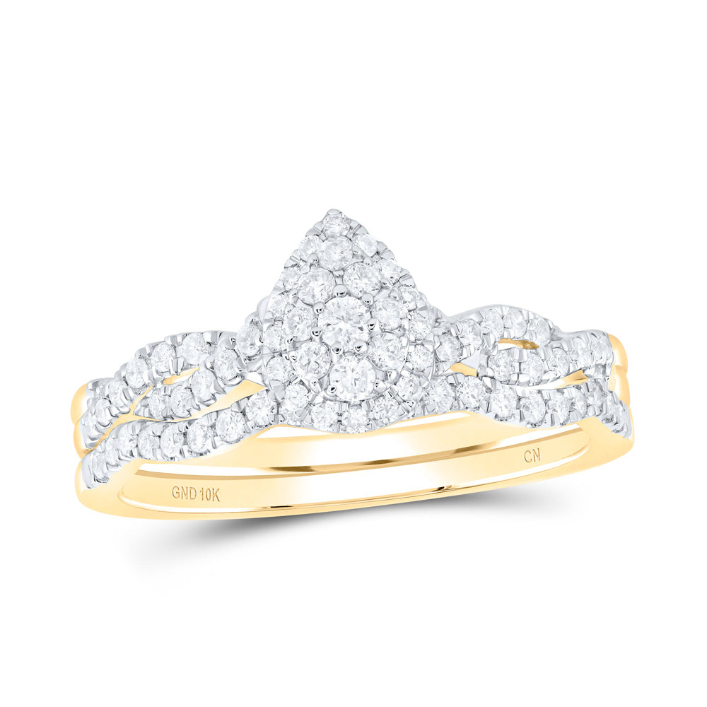 3/8Ctw-Nat Dia Cn Pear Single Halo Bridal Set (2.97 grams)