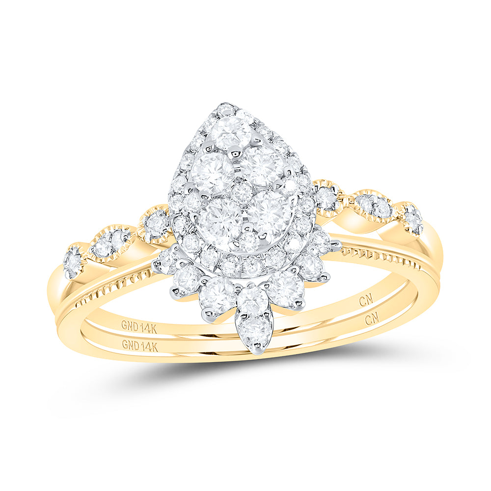 1/2Ctw-Nat Dia Cn Pear Single Halo Bridal Set (3.48 grams)