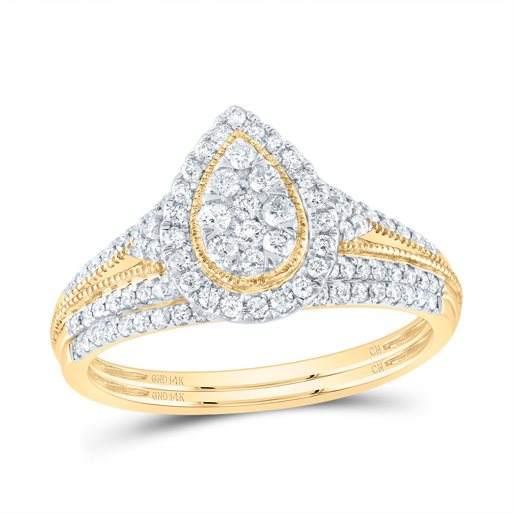 1/2Ctw-Nat Dia Cn Pear Single Halo Bridal Set (3.71 grams)