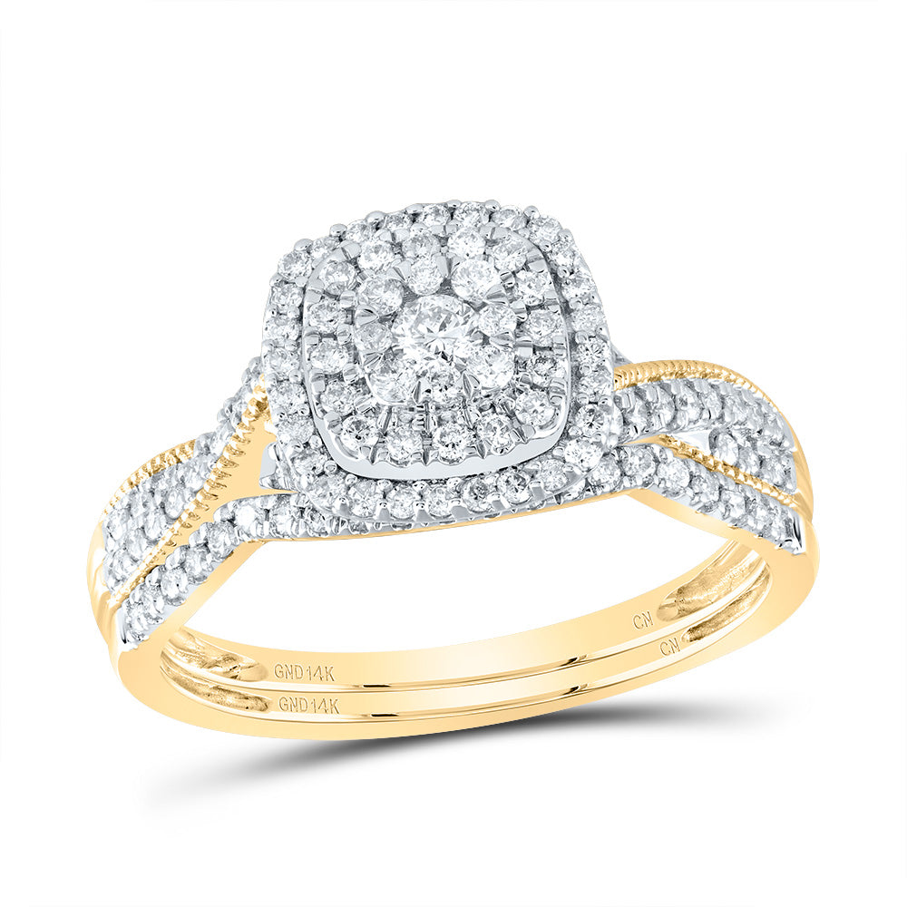 1/2Ctw-Nat Dia Cn Cushion Double Halo Bridal Set (3.54 grams)