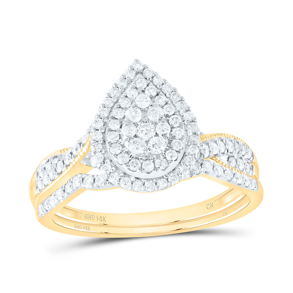 1/2Ctw-Nat Dia Cn Pear Double Halo Bridal Set (3.57 grams)
