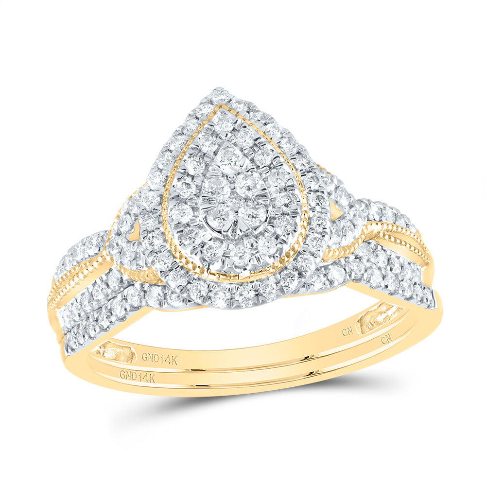 1/2Ctw-Nat Dia Cn Pear Double Halo Bridal Set (3.67 grams)