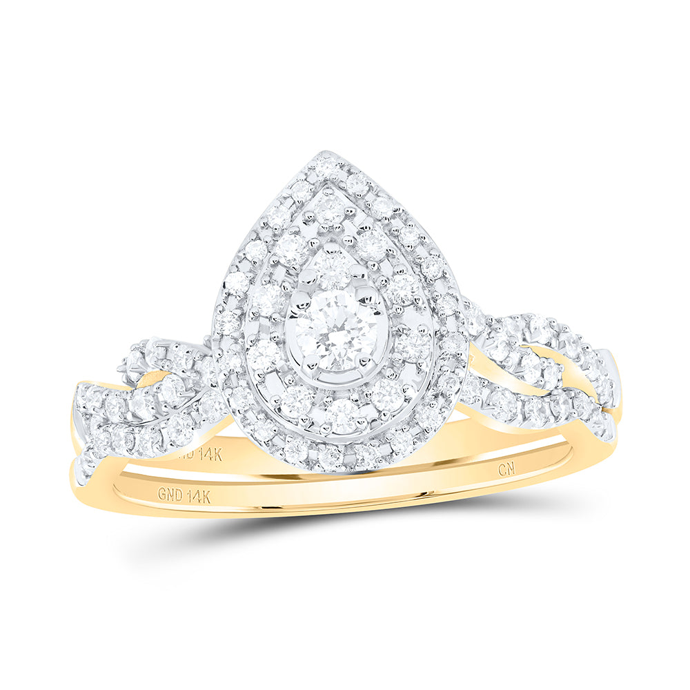 1/2Ctw-Nat Dia Cn Pear Double Halo Bridal Set (4.59 grams)