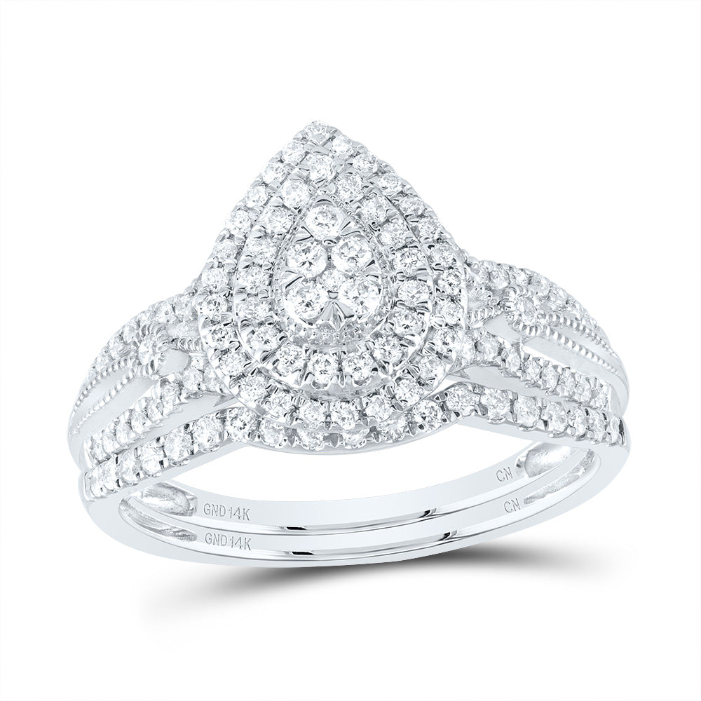 1/2Ctw-Nat Dia Cn Pear Double Halo Bridal Set (3.55 grams)