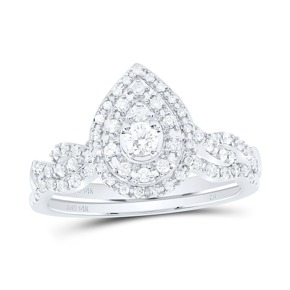1/2Ctw-Nat Dia Cn Pear Double Halo Bridal Set (4.52 grams)