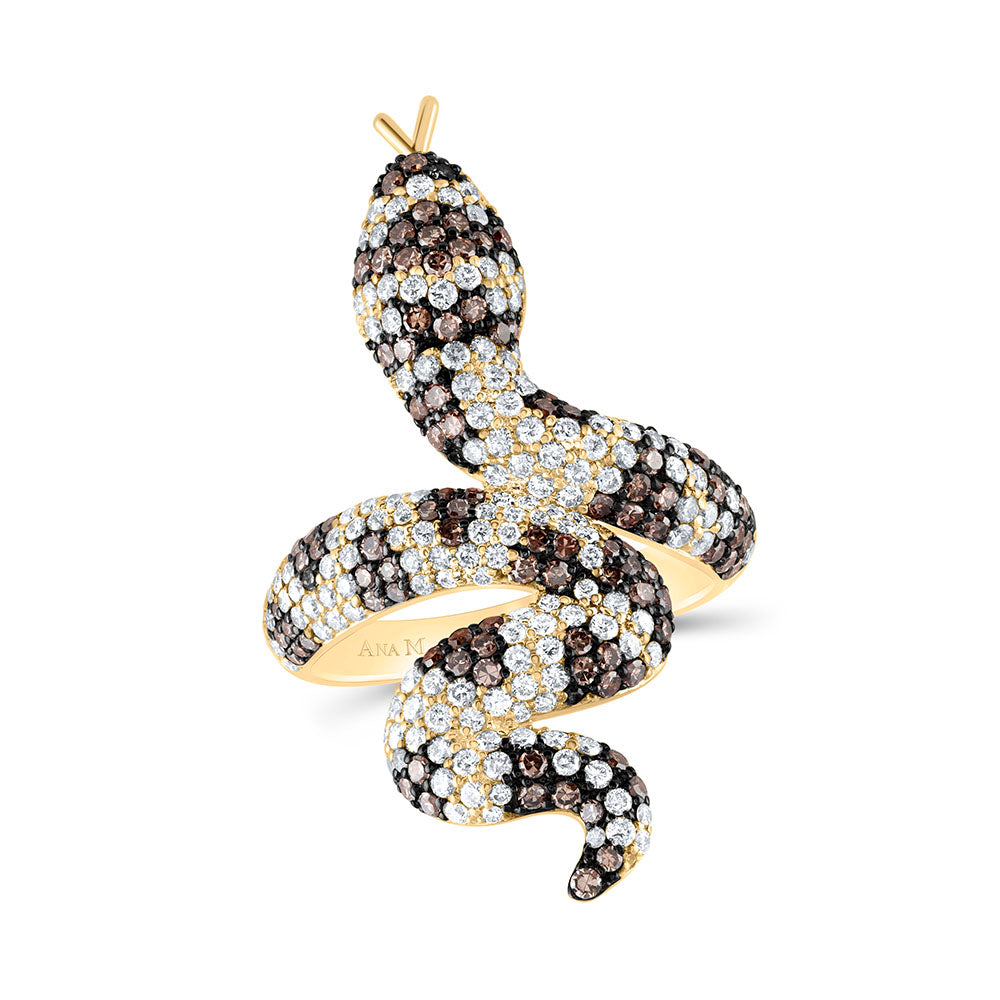 1 7/8Ctw-Nat Dia Ana M Cognac Natural Brown Snake Ring (8.19 grams)