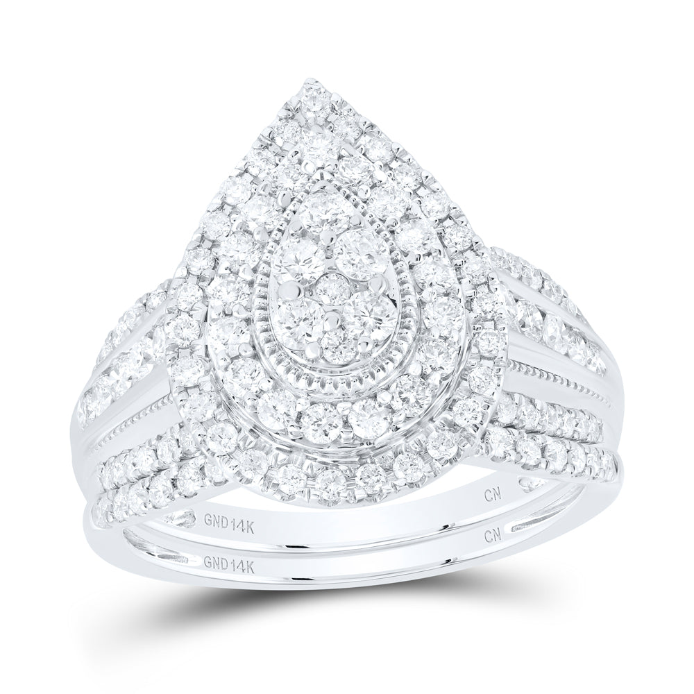 1Ctw-Nat Dia Cn Pear Double Halo Bridal Set (5.12 grams)