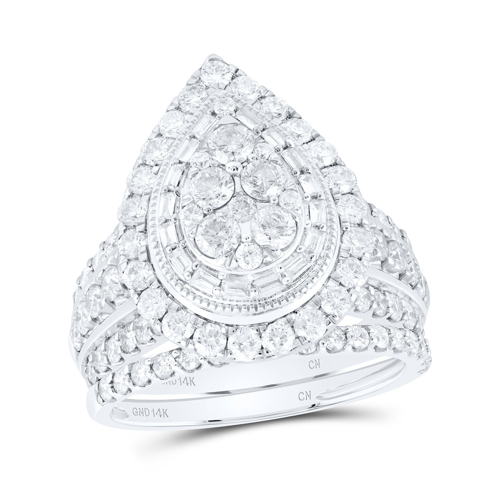 2 1/3Ctw-Nat Dia Cn Pear Single Halo Bridal Set (7.58 grams)
