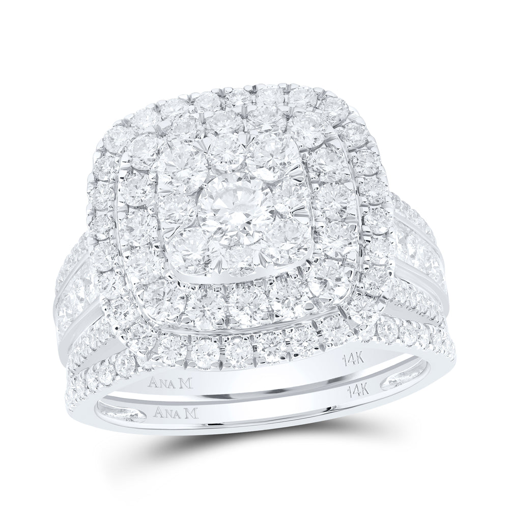 3Ctw-Nat Dia Ana M 1/3Ct-Crd Cushion Double Halo Bridal Set (8.15 grams)
