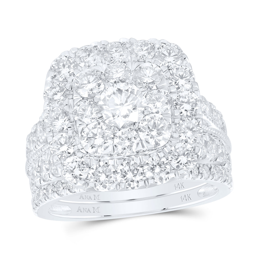 4Ctw-Nat Dia Ana M 1/2Ct-Crd Cushion Single Halo Bridal Set (8.77 grams)