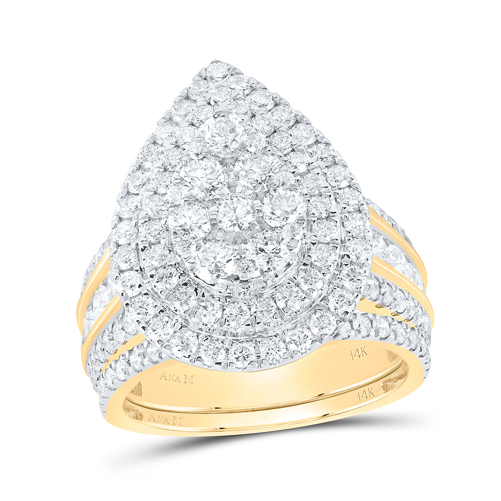 3Ctw-Nat Dia Ana M Pear Double Halo Bridal Set (8.99 grams)