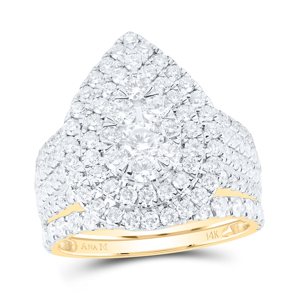 3Ctw-Nat Dia Ana M 1/4Ct-Crd Pear Double Halo Bridal Set (8.75 grams)