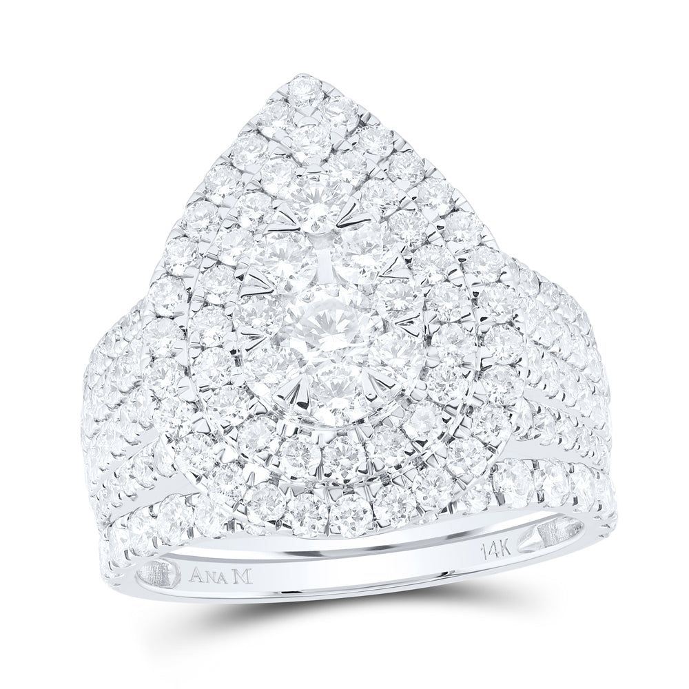 3Ctw-Nat Dia Ana M 1/4Ct-Crd Pear Double Halo Bridal Set (8.81 grams)