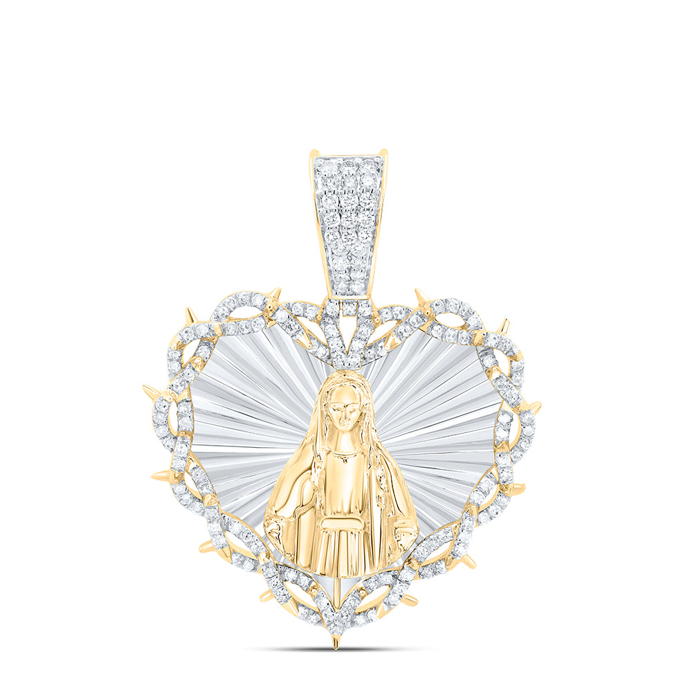 10Kt Gold 3/4Ctw-Diamond Mother Mary Heart Mens Charm