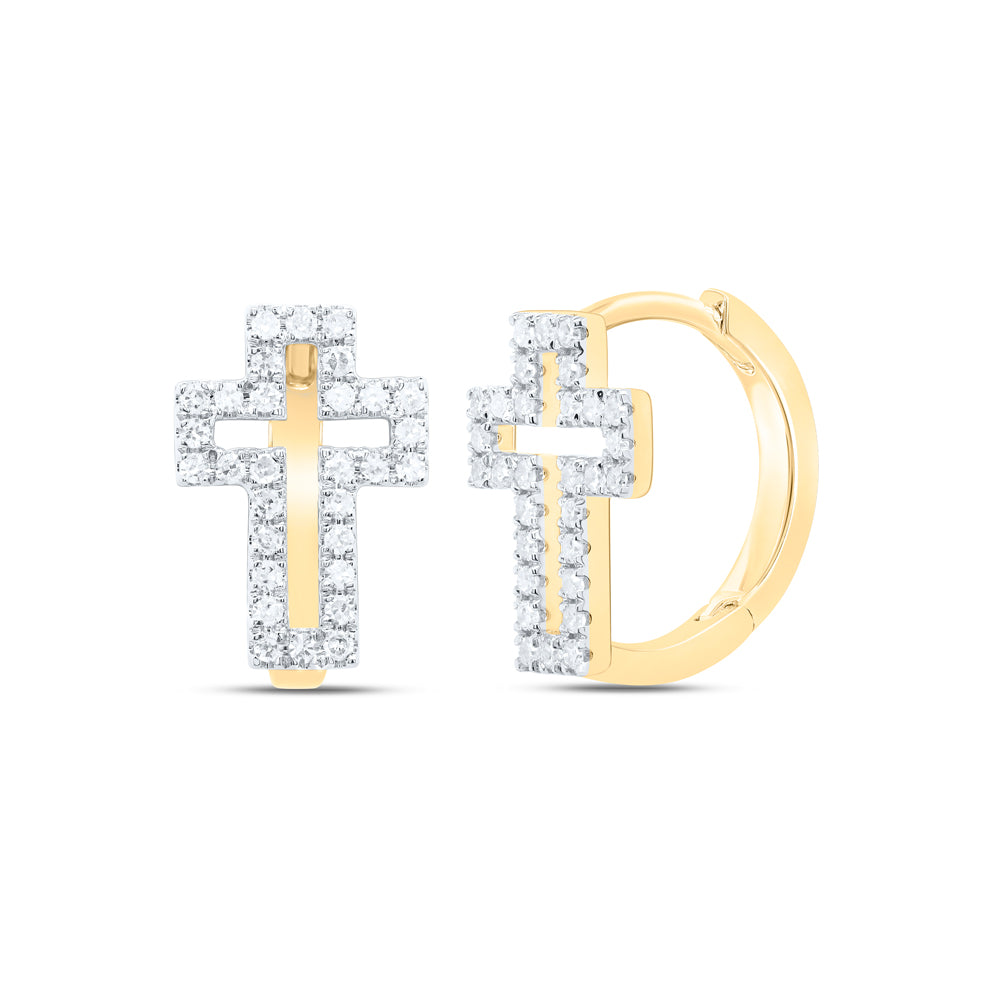 10Kt Gold 1/3Ctw-Dia Cn Fashion Cross Huggies Earring