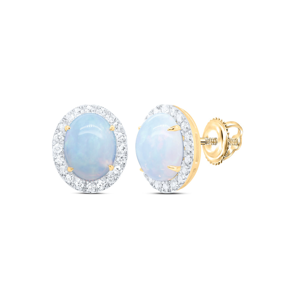 10Kt Gold 3/8Ctw-Dia Cn 9X7Mm-Opal Nat Gem Oval Stud Earring
