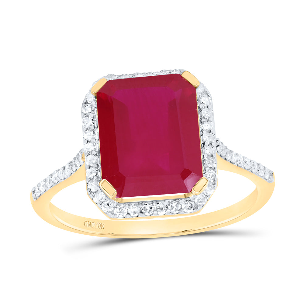 1/4Ctw-Nat Dia P1 10X8 Mm Em-Ru Synthetic Ring (2.02 grams)