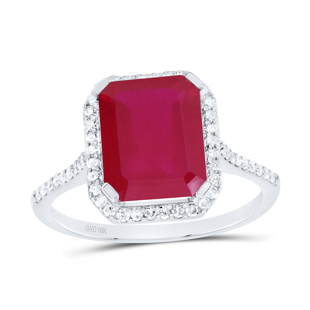 1/4Ctw-Nat Dia P1 10X8 Mm Em-Ru Synthetic Ring (2.24 grams)