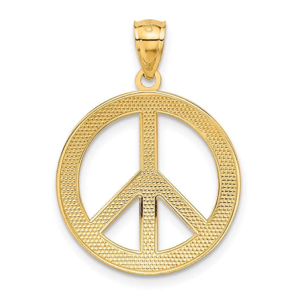 14k Yellow Gold 20 mm PEACE LOVE FAITH HOPE Peace Sign Pendant (2.07 grams)