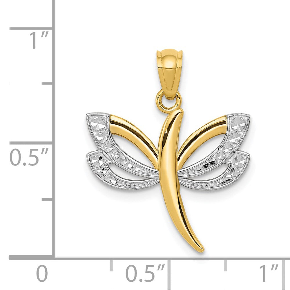 14k Yellow & Rhodium 18 mm Dragonfly Pendant (0.75 grams)