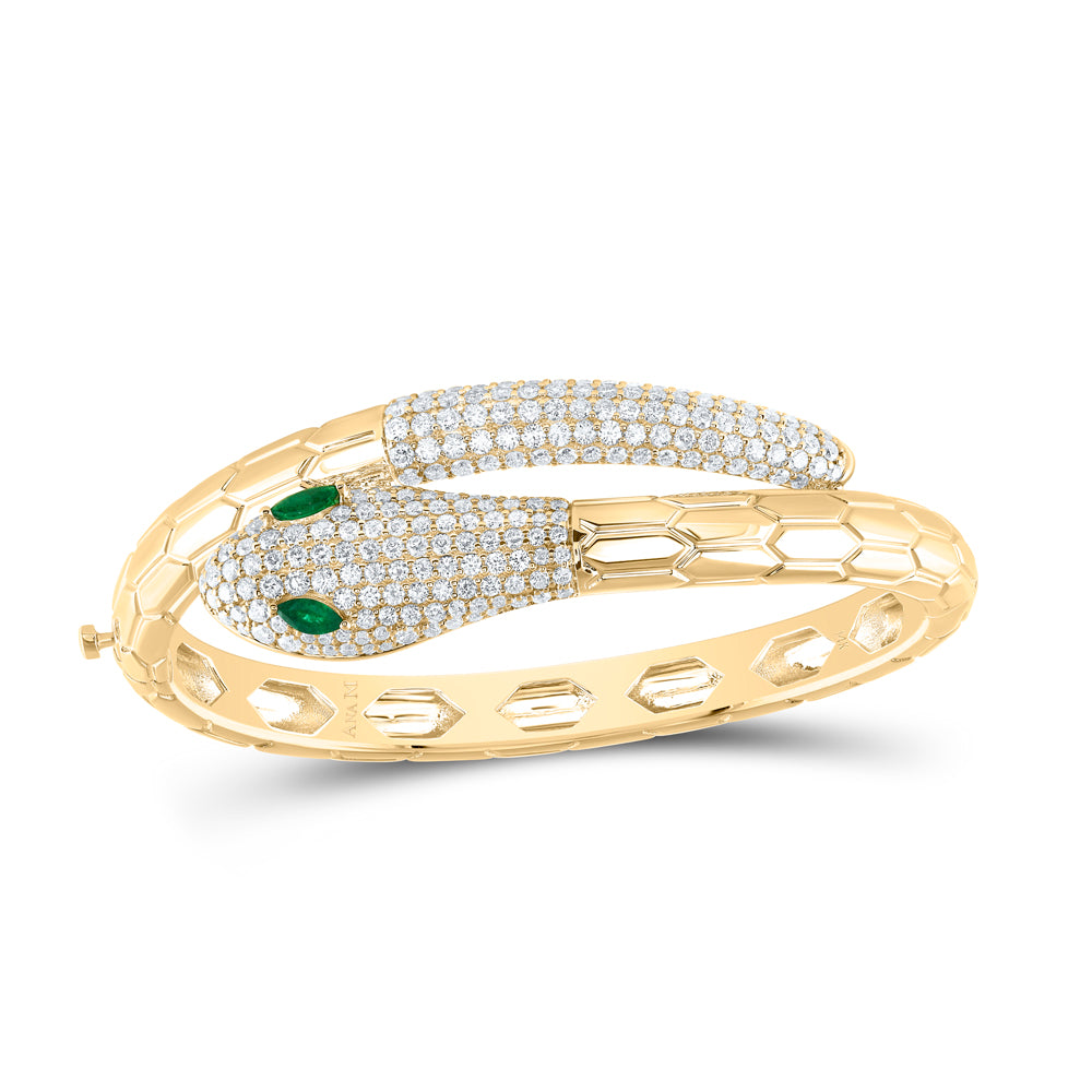 14Kt Gold 3 3/8Ctw-Diamond Ana M 5X2.5Mm Mq-Em Nat Gem Snake Bangle(47X57Mm)