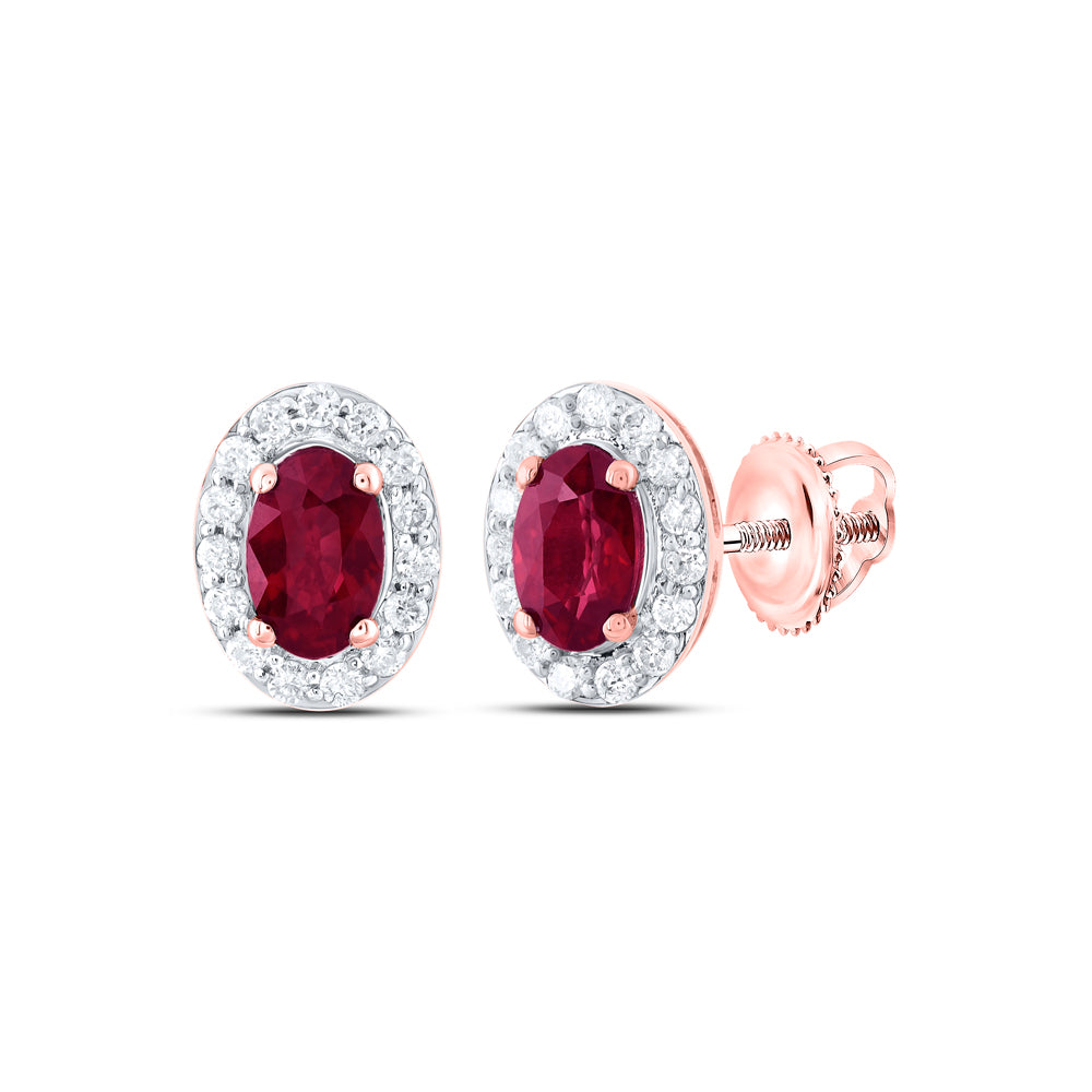 14Kt Gold 1/6Ctw-Diamond 5X3Mm Ov-Ru Nat Gem Stud Earring