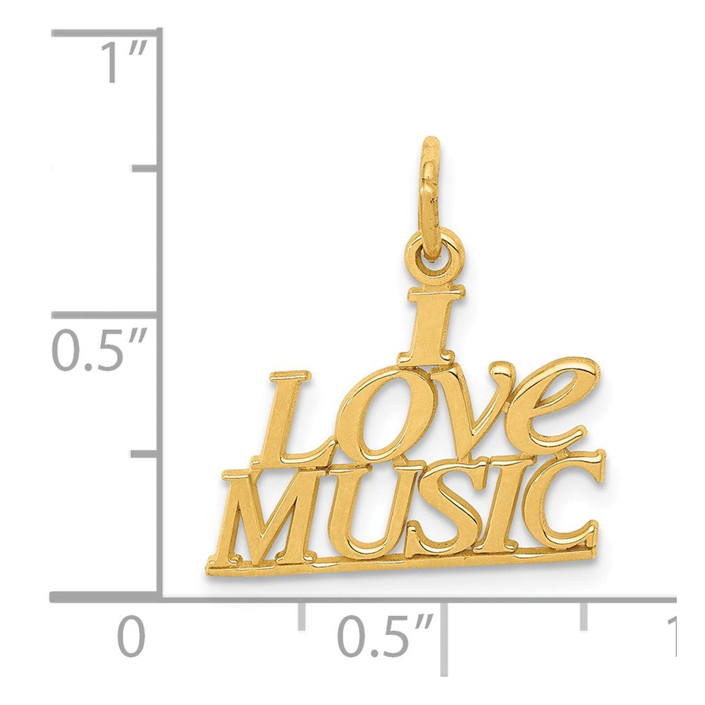 14k Yellow Gold 17 mm I LOVE MUSIC Charm (0.67 grams)