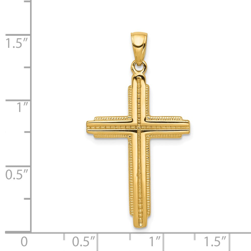 14k Yellow Gold 20 mm Textured Outline Cross Pendant (2.76 grams)