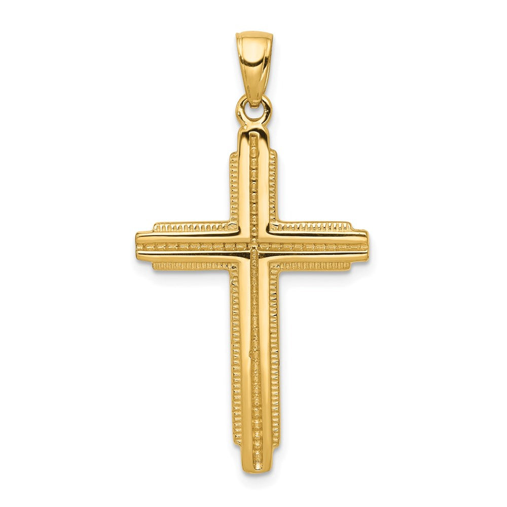 14k Yellow Gold 20 mm Textured Outline Cross Pendant (2.76 grams)