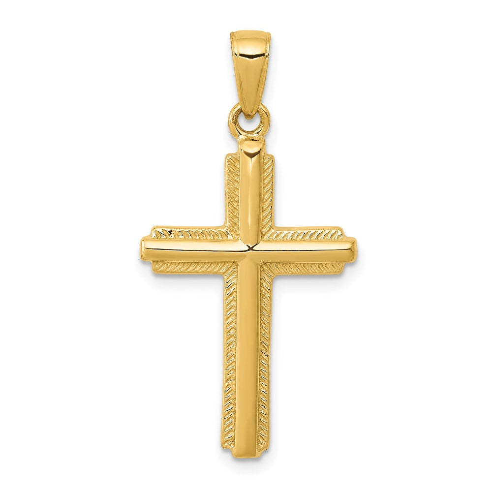 14k Yellow Gold 17 mm Cross with Striped Border Pendant (2.09 grams)