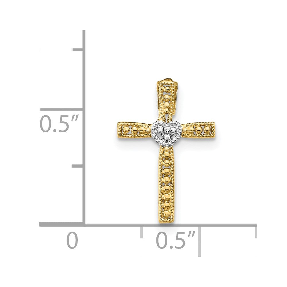 14k Yellow & Rhodium 11 mm Cross Pendant (0.36 grams)
