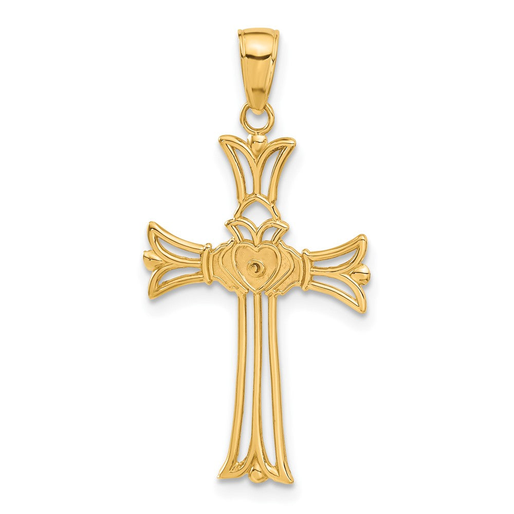 14k Yellow Gold 18 mm Claddagh Cross Pendant (1.22 grams)