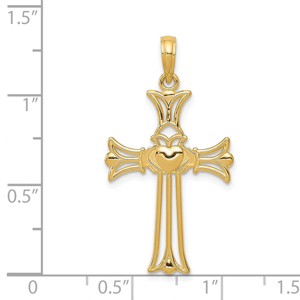 14k Yellow Gold 18 mm Claddagh Cross Pendant (1.22 grams)