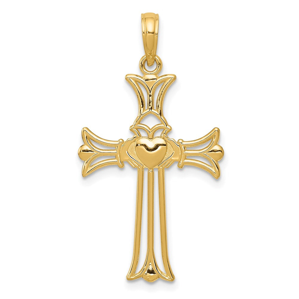 14k Yellow Gold 18 mm Claddagh Cross Pendant (1.22 grams)