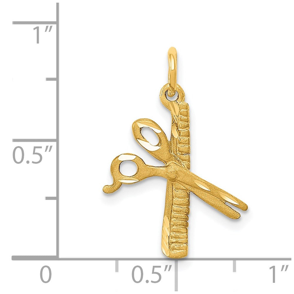 14k Yellow Gold 15 mm Comb and Scissors Charm (1.03 grams)