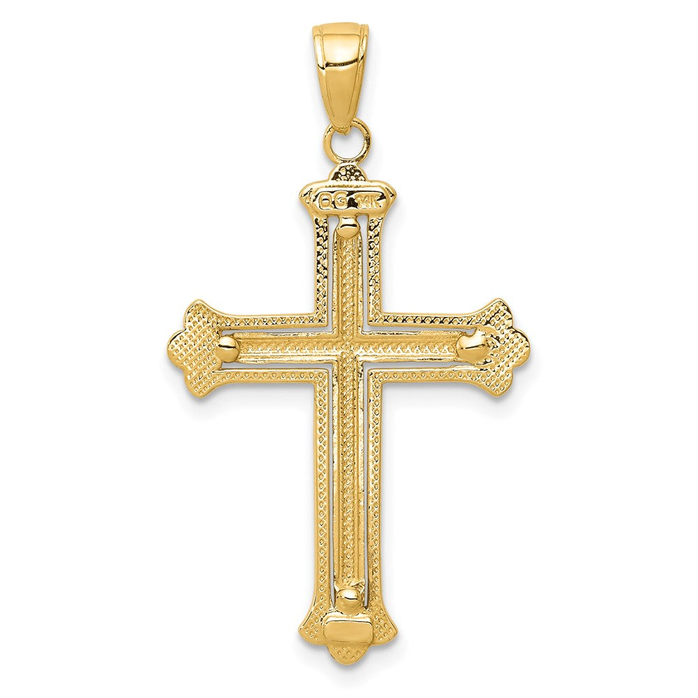 14k Yellow & Rhodium 22 mm Budded Yellow Cross Frame Pendant (1.72 grams)