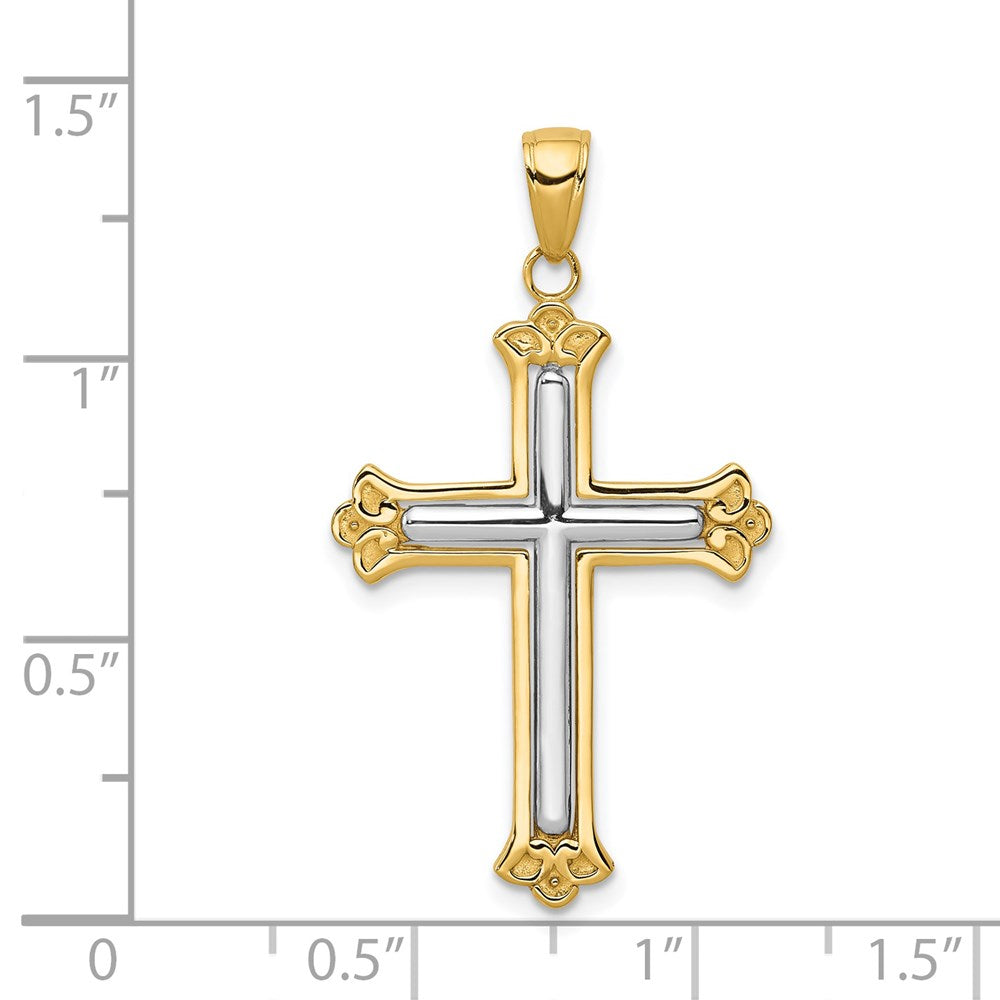 14k Yellow & Rhodium 22 mm Budded Yellow Cross Frame Pendant (1.72 grams)