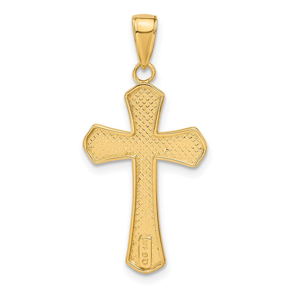 14k Yellow Gold 16 mm Diamond-cut Beveled Edges Cross Pendant (1.38 grams)