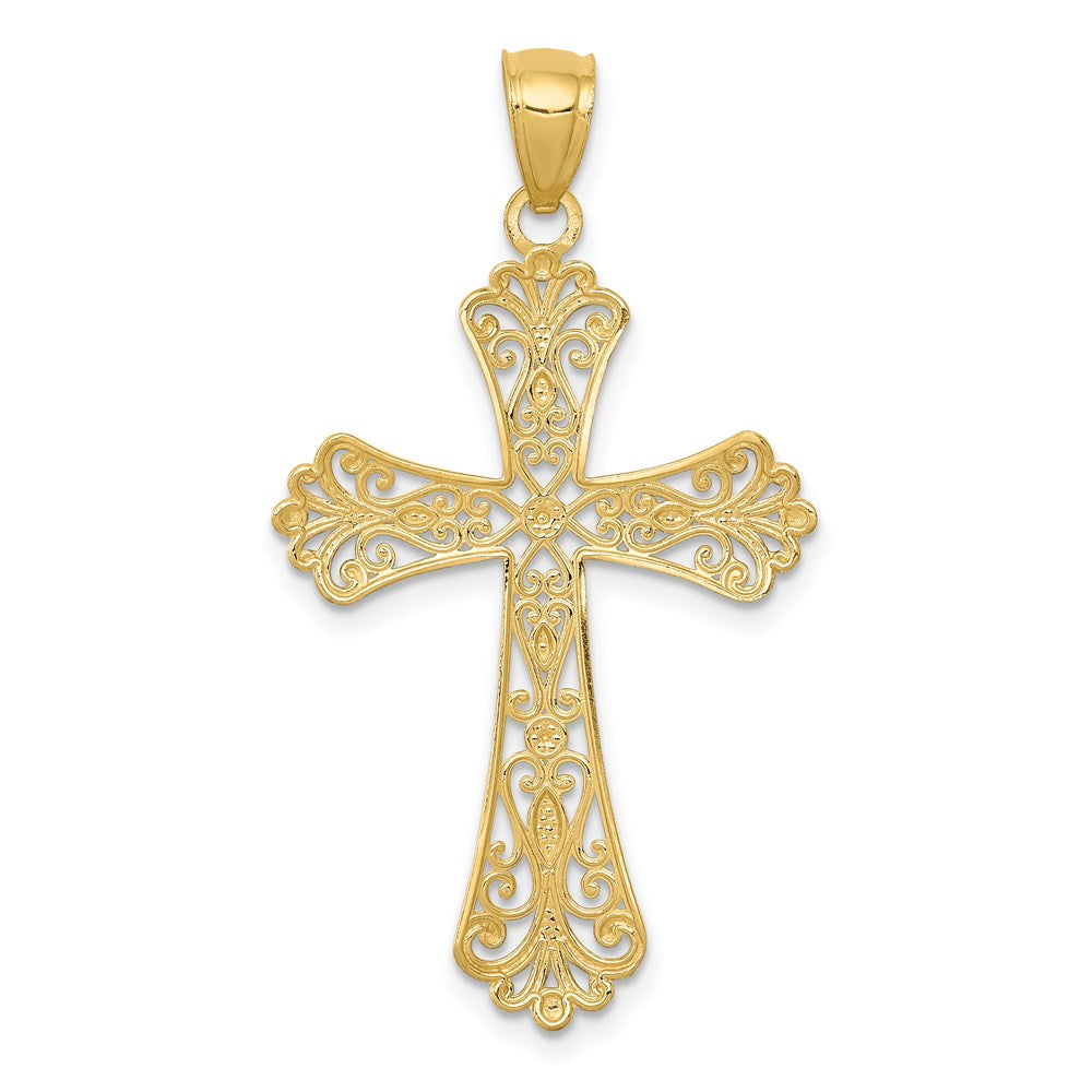 14k Yellow & Rhodium 21 mm Diamond-cut Cross Pendant (1.04 grams)