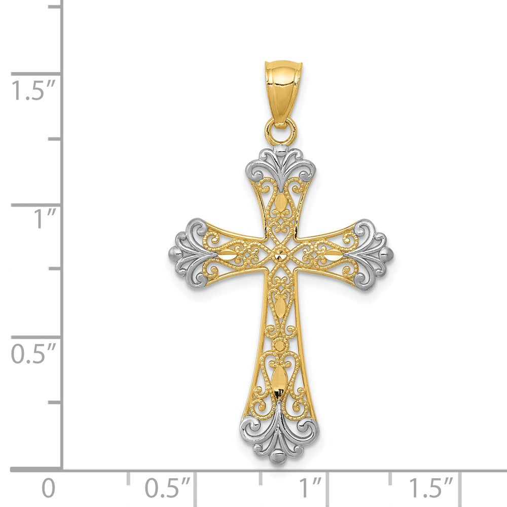 14k Yellow & Rhodium 21 mm Diamond-cut Cross Pendant (1.04 grams)